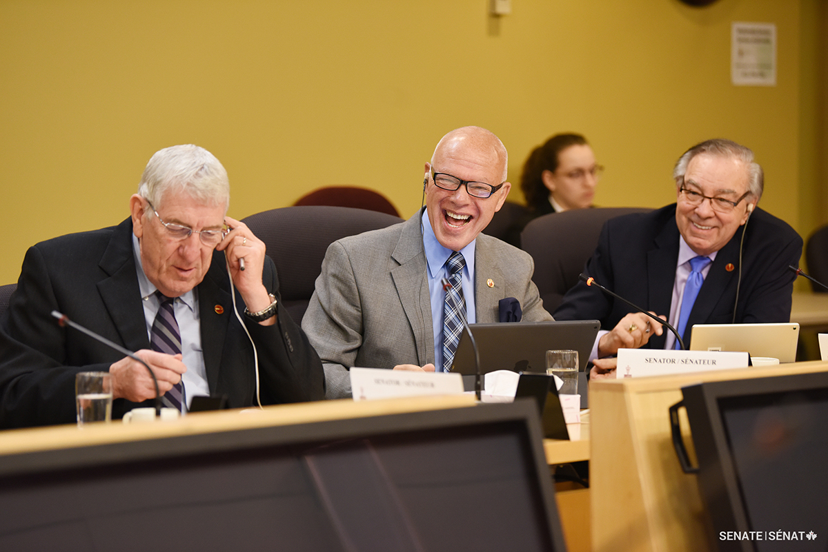 Les sénateurs Norman E. Doyle, Jean-Guy Dagenais et Ghislain Maltais écoutent le témoignage de l’Agence de réglementation de la lutte antiparasitaire de Santé Canada. 